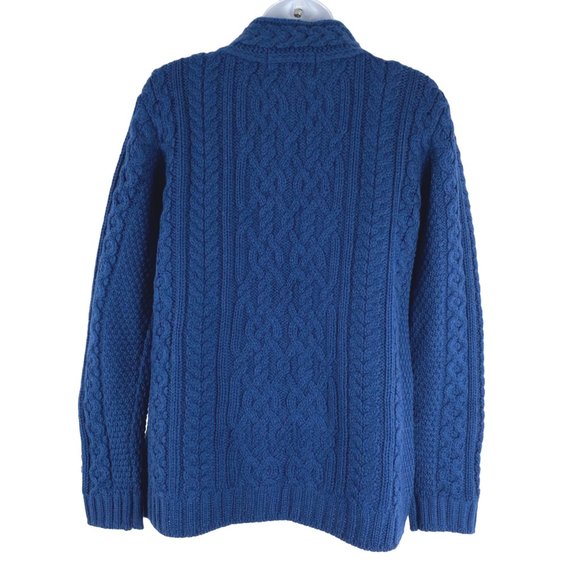 Aran Crafts Fisherman Cardigan Sweater XS Merino Wool Cable Knit Blue CJ-1502 - Picture 4 of 6
